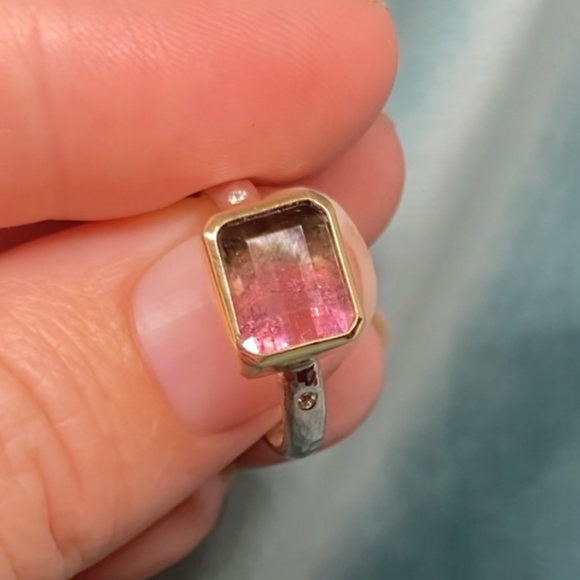 Brazilian Watermelon Tourmaline Engagement ring. With Diamonds. All Earth Mined - Picture 7 of 8